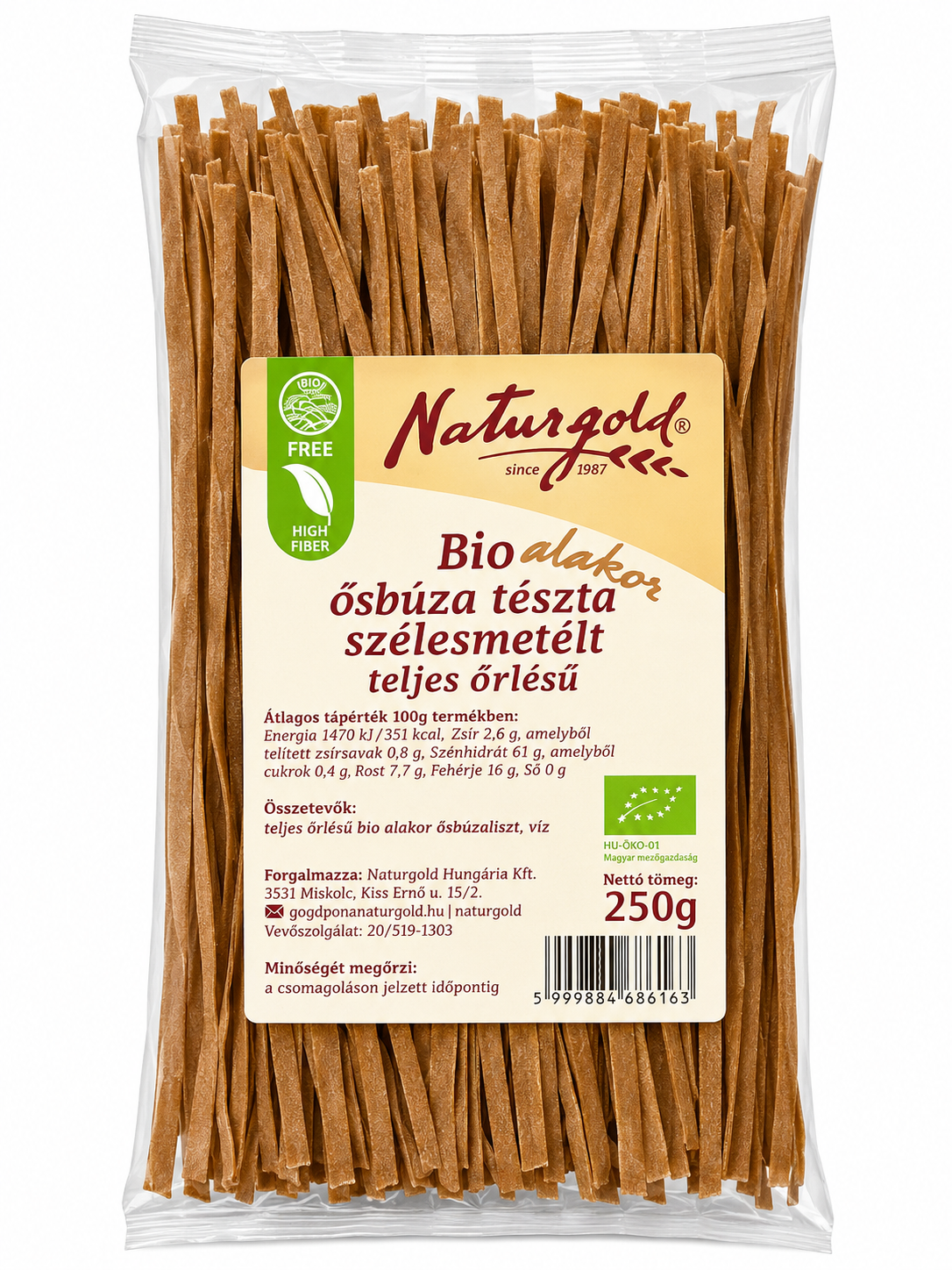 Naturgold Bio Celozrnné cestoviny z alakoru - Hrubé rezance 250g